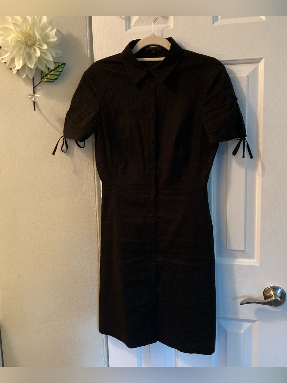 Black Linen Blend Theory Mini Dress - Picture 4 of 10